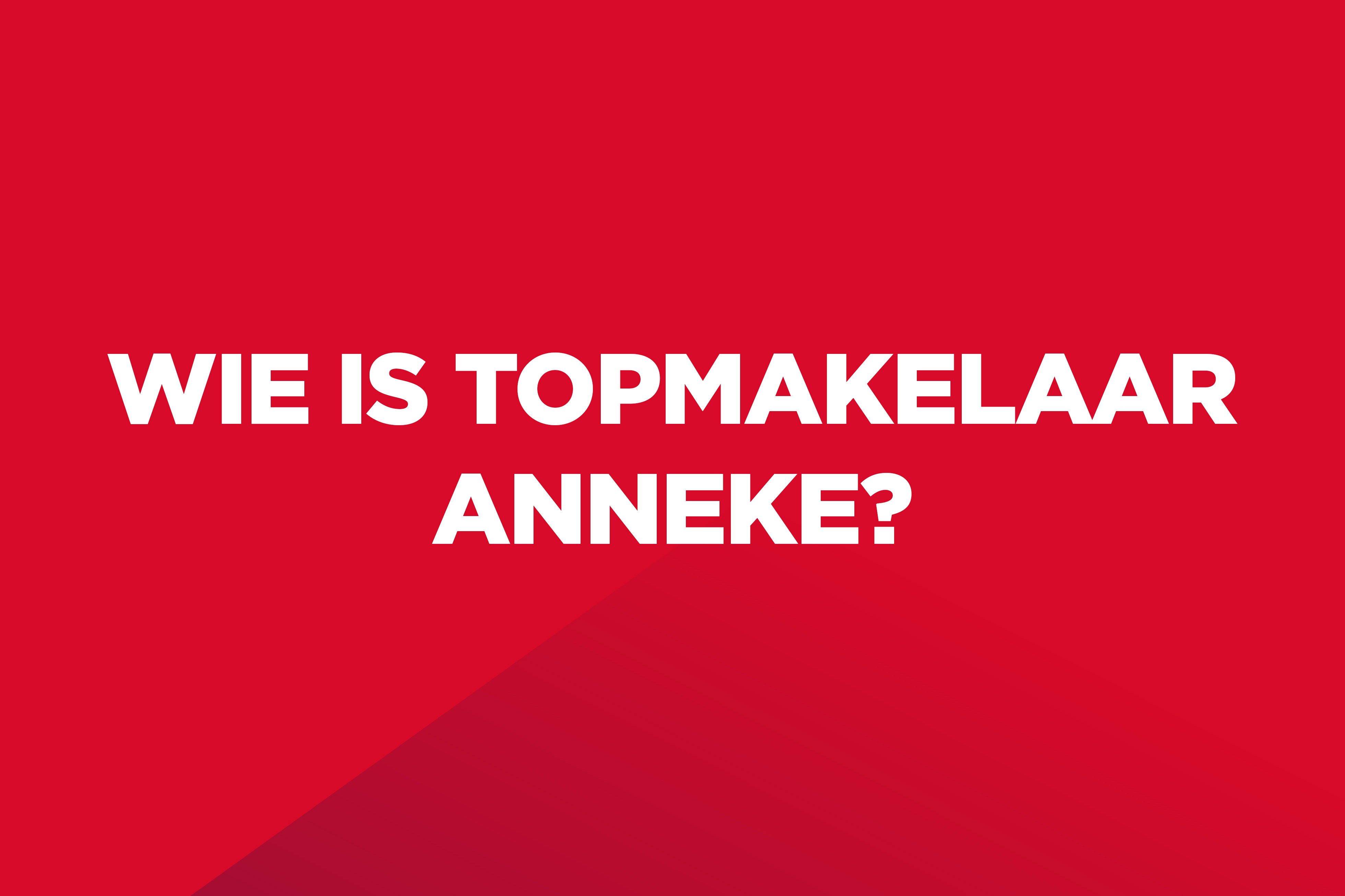 Dit is een rood kleurvlak met witte tekst op: "Wie is Topmakelaar Anneke?".