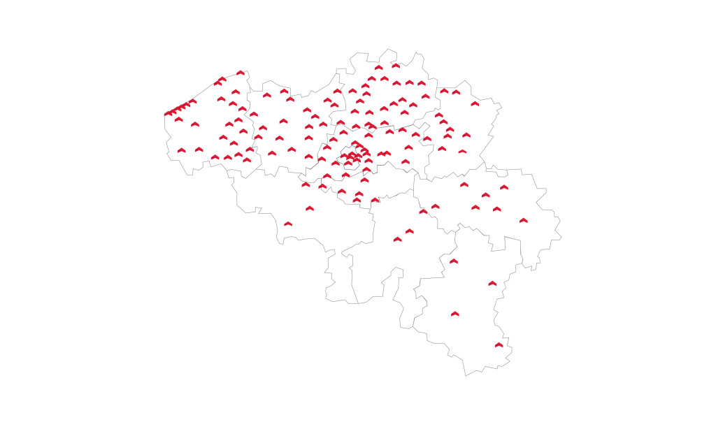 The map of Belgium with all ERA offices.