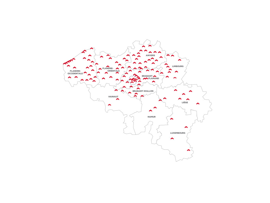 La carte de la Belgique avec tous les agences ERA.